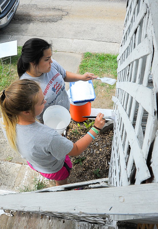More than 160 youth spread across Mid-Missouri for a week serving homeowners through 3MT, including Brandi Hagan, 15, from Tipton Methodist Church; Samantha Feltrop, 18, from California's Main Street Baptist Church; and Lexie Haller, 16, from Calvary Baptist Church in Jefferson City.