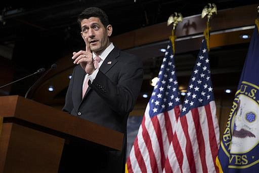 In this June 23, 2016 file photo, House Speaker Paul Ryan of Wis. gestures during a news conference on Capitol Hill in Washington.