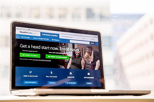  In this Oct. 6, 2015, file photo, the HealthCare.gov website, where people can buy health insurance, is displayed on a laptop screen in Washington. 