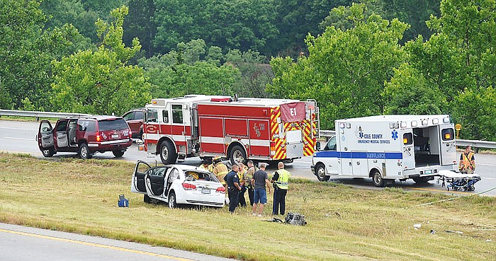 Jefferson City police and fire departments and Cole County EMS responded to a two-vehicle crash in the 2000 block of U.S. 54 Thursday morning. The driver, Daniel Basler, was taken University of Missouri Hospital in Columbia after being extricated from the car, which had rolled and landed upright. While city crews were working this accident, Missouri Highway Patrol, Cole County FPD and EMS responded to an accident about five miles south of this one. It also involved a vehicle coming to rest in the median.