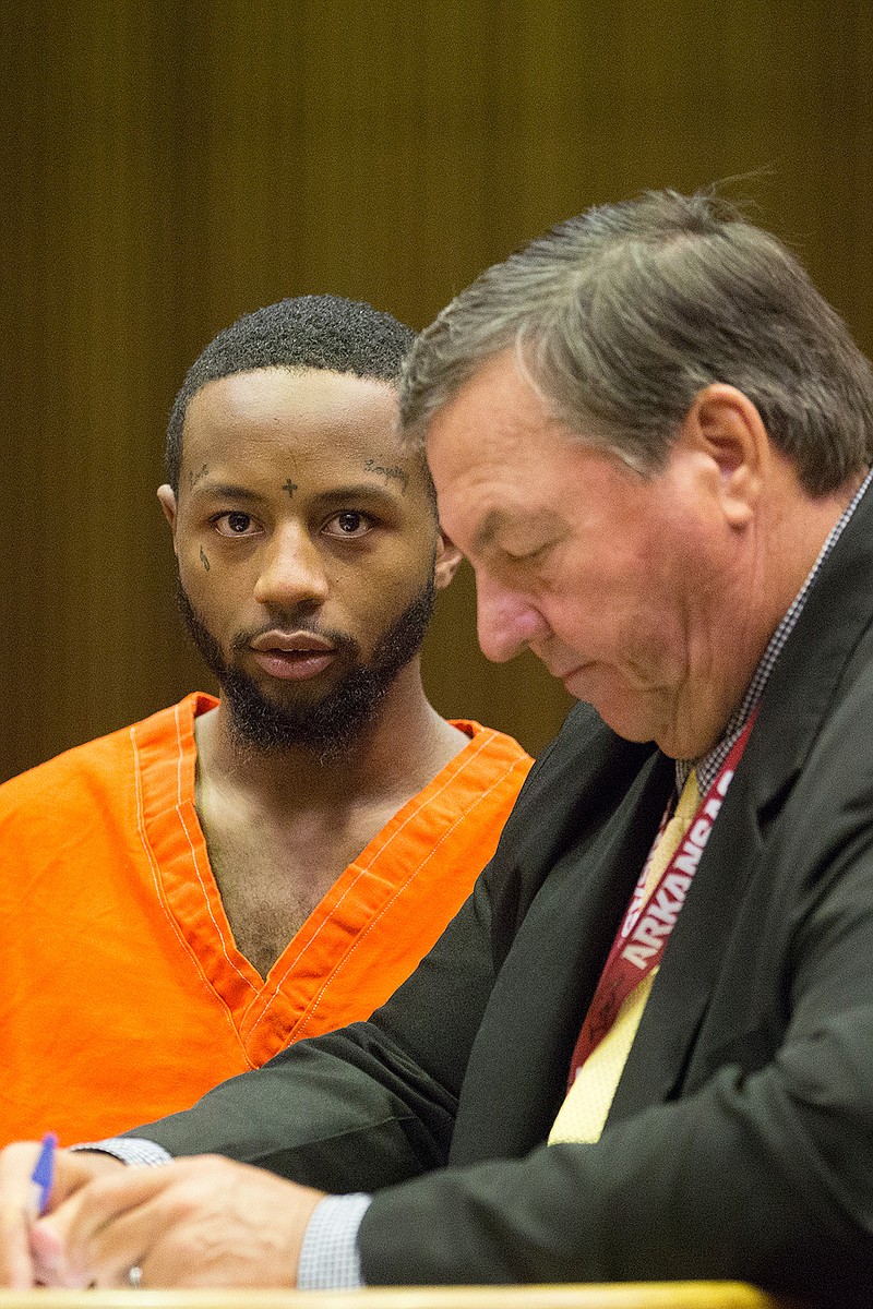 Anthony Wilson Jr., above, stands by his public defender Rick Shumaker on Wednesday, July 6, 2016 in a Bi-State Justice Building courtroom in front of Judge Bobby Lockhart. Wilson is one of four men accused of shooting and killing 28-year-old Casey Smith during a robbery March 29 on Mamie Drive in Texarkana, Texas. All four entered pleas of not guilty to capital murder Wednesday at separate hearings. Gamble, Marshall Vallejos, Anthony Wilson Jr. and Jaquelle Rogers face death by lethal injection or life without parole if found guilty of capital murder.