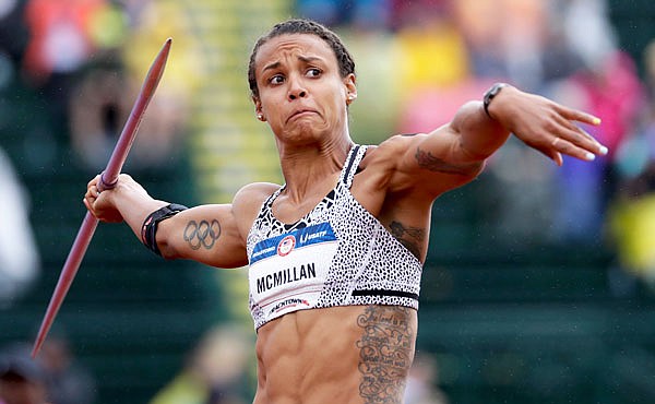 Chantae McMillan prepares for a throw in the javelin during the heptathlon Sunday at the U.S. Olympic Track and Field Trials in Eugene Ore. McMillan, a 2006 graduate of Rolla High School, finished fifth in the heptathlon with 6,326 points.