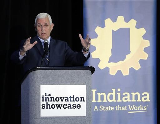 Indiana Gov. Mike Pence speaks during the Innovation Showcase, Thursday, July 14, 2016, in Indianapolis. 