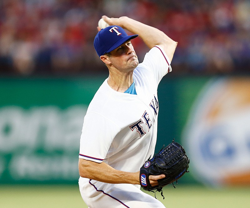 Texas Rangers starting pitcher Cole Hamels (35) delivers to the Minnesota Twins during the fourth inning of a baseball game, Friday, July 8, 2016, in Arlington, Texas. 
