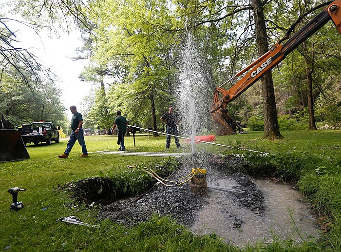 Water gushes from Shonts Well No. 3 that is being in restored at Saratoga Spa State Park in Saratoga Springs, New York. 