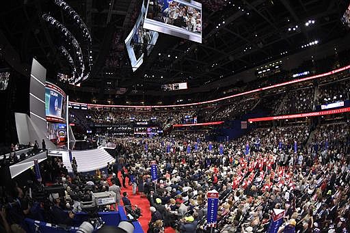 The roll call vote is conducted in the Quicken Loans Arena during the second day of the Republican National Convention in Cleveland, Tuesday, July 19, 2016. 