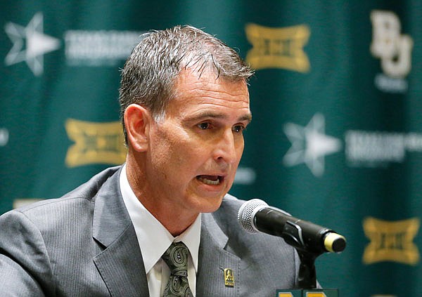 Baylor athletic director Mack Rhoades responds to questions during Monday's news conference at Big 12 Media Days in Dallas. Rhoades announced last Wednesday he was leaving Missouri after spending 15 months as the Tigers' athletic director.