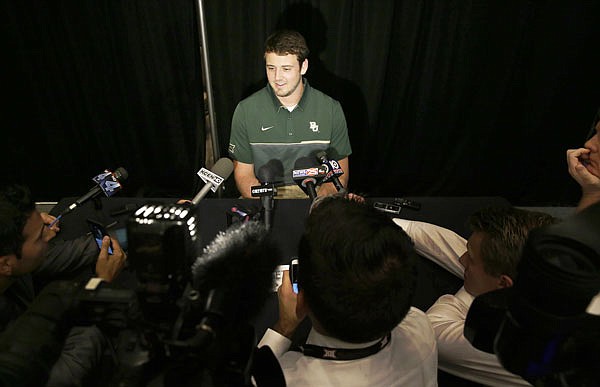 Baylor quarterback Seth Russell speaks to reporters Tuesday during the Big 12 Media Days in Dallas.