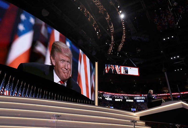 Republican Presidential Candidate Donald Trump, speaks during the final day of the Republican National Convention Thursday in Cleveland.