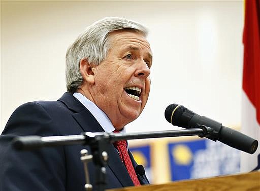 In this April 30, 2015 file photo, Missouri state Sen. Mike Parson speaks in Bolivar, Mo. Parson is one of three candidates running in the Aug. 2, 2016, Republican primary vying to become Missouri's next lieutenant governor. His Republican challengers are Kansas City lawyer Bev Randles and former teacher Arnie Dienoff. (Guillermo Hernandez Martinez/The Springfield News-Leader via AP, File)