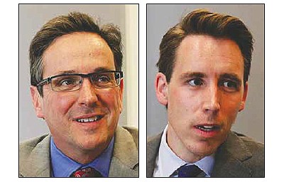 Attorney general candidates in the Republican primary on Aug. 2, 2016, are, from left, Kurt Schaefer and Josh Hawley.