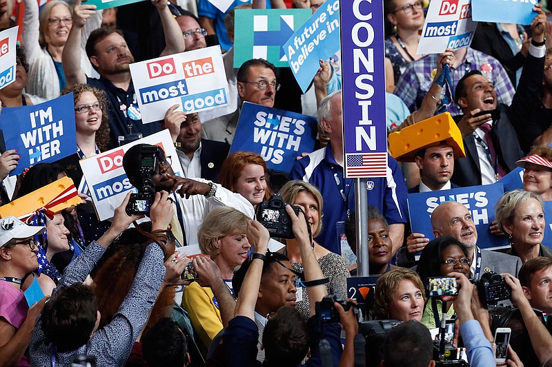 The Wisconsin delegation votes during the second day of the Democratic National Convention in Philadelphia, Tuesday, July 26, 2016. 