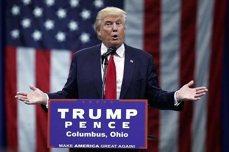 Republican presidential candidate Donald Trump speaks during a town hall campaign event Monday in Columbus, Ohio.