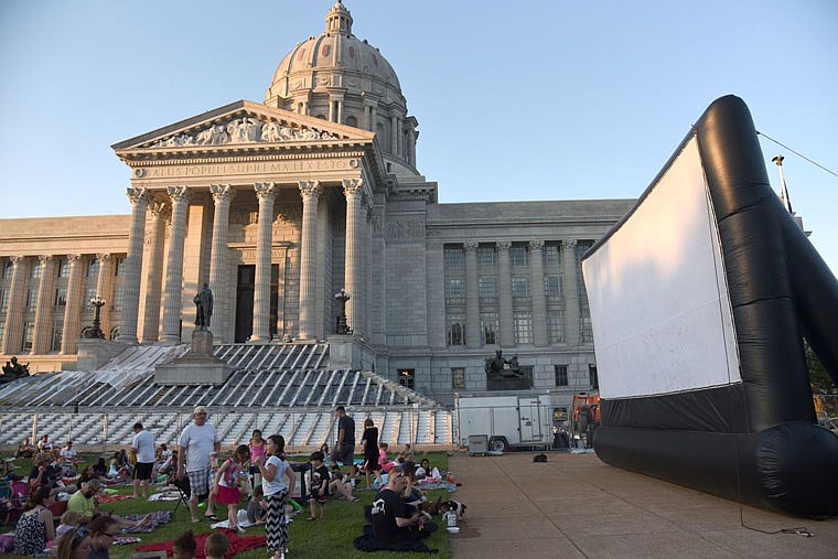 A screen inflates for the June Stars Under the Stars, an event hosted by Jefferson City Parks and Recreation on the Capitol lawn.