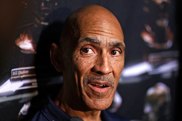 Tony Dungy talks with reporters Friday in Canton, Ohio.