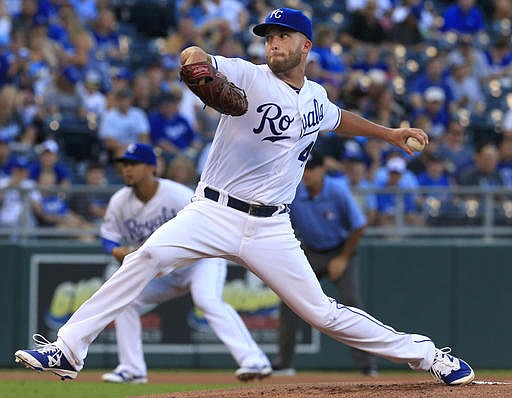 Kansas City Royals starting pitcher Danny Duffy delivers to a Chicago White Sox batter during the first inning of a baseball game at Kauffman Stadium in Kansas City, Mo., Thursday, Aug. 11, 2016.