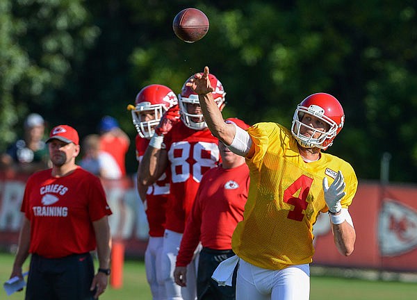 Chiefs quarterback Nick Foles throws a ball during their training camp in St. Joseph on Wednesday.