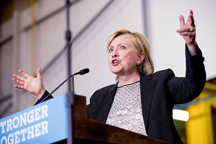 Democratic presidential candidate Hillary Clinton gives a speech on the economy after touring Futuramic Tool & Engineering Thursday in Warren, Michigan.