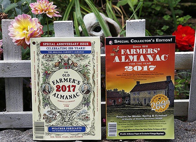The 2017 editions of New Hampshire's Old Farmer's Almanac, left, and Maine's Farmers' Almanac will be released this month.