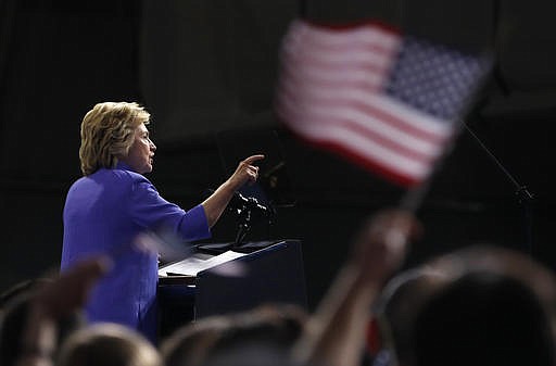 In this Aug. 15, 2016 file photo, Democratic presidential candidate Hillary Clinton speaks at a campaign event at Riverfront Sports in Scranton, Pa.