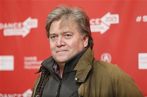 In this Jan. 24, 2013 file photo, Executive Producer Stephen Bannon poses at the premiere of "Sweetwater" during the 2013 Sundance Film Festival in Park City, Utah. Republican Donald Trump is overhauling his campaign again, bringing in Breitbart News' Bannon as campaign CEO and promoting pollster Kellyanne Conway to campaign manager. Trump told The Associated Press in a phone interview early Wednesday, Aug. 17, 2016, that he has known both individuals for a long time. (Photo by Danny Moloshok/Invision/AP, File)