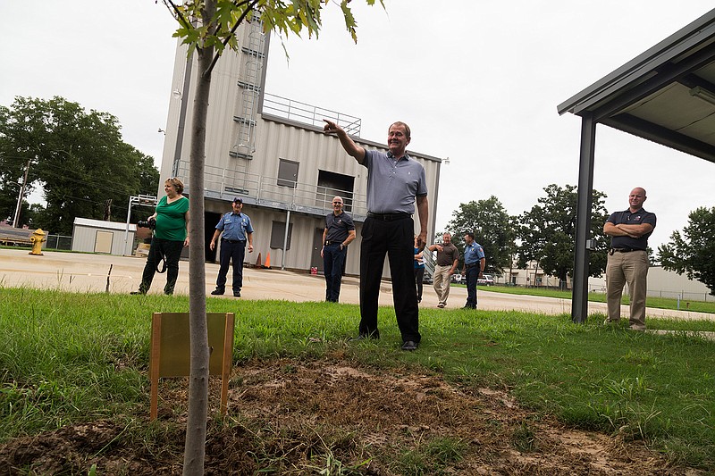  Kenneth Copeland sees a maple tree planted in honor of his retirement Thursday, Aug. 18, 2016 at the fire training grounds. The former chief of the Texarkana, Texas, Fire Department served in several positions over his 35 years in the department. 