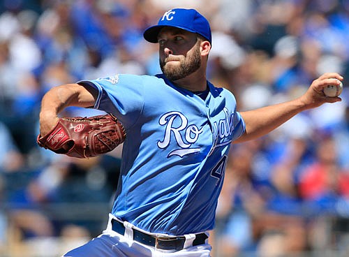 Royals starter Danny Duffy works to the plate during Sunday afternoon's game against the Twins at Kauffman Stadium.