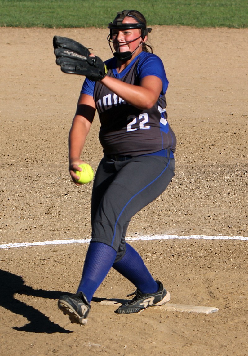 Hannah Malzner delivers a pitch in Russellville's 11-6 win over Jamestown on Monday.