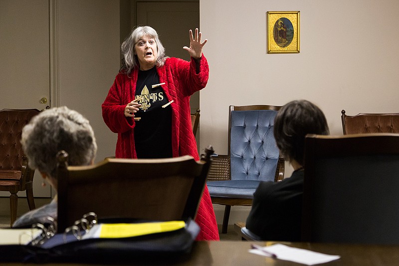 Tammie Moore delivers a humorous speech during a meeting of the Solid Rock Toastmasters on Tuesday, Aug. 23, 2016 at Downtown First Baptist Church. Toastmasters is a club that provides support for those who wish to try public speaking. Moore qualified for a competition between the three local Toastmasters clubs and a club in Mount Pleasant to take place Oct. 1 at the Southwest Center. 