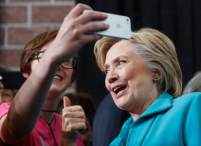 Democratic presidential candidate Hillary Clinton greets people in the audience Thursday at a campaign event at Truckee Meadows Community College in Reno, Nevada.