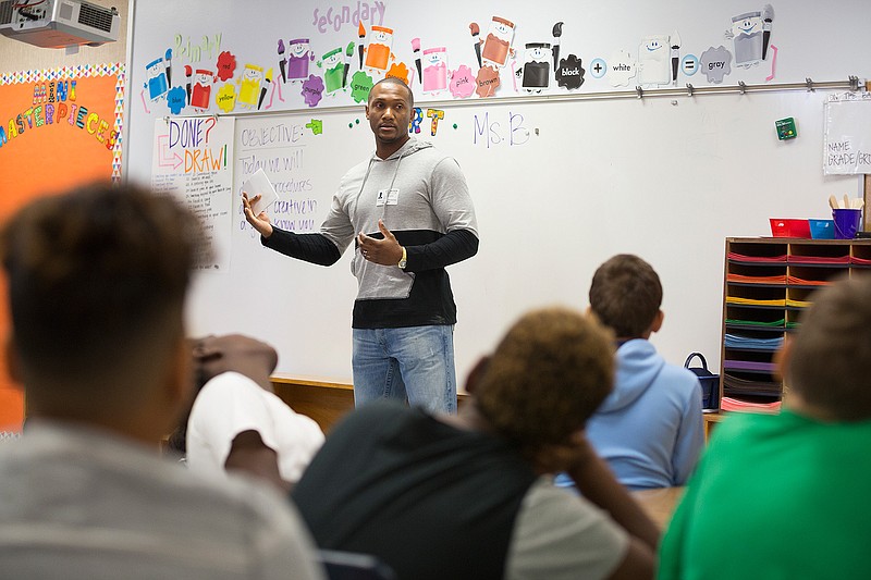 Cedrick Harris tells fifth-graders on Friday at Spring Lake Park Elementary school to "have your own pep rally for yourself in the morning." Harris, who was drafted by the Arizona Diamondbacks, was a high school All-American player at Ashdown High School, All SEC Freshman All American Baseball Player at Louisiana State University, two-time national champion, spoke with students about respect and staying focused on the road to success. 