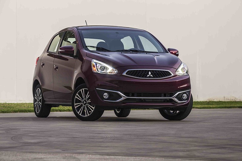 This photo provided by Mitsubishi Motors shows the 2017 Mitsubishi Mirage GT.  The 2017 Mitsubishi Mirage subcompact hatchback is subtly restyled, more powerful and has an upgraded interior with more features than its predecessor. The five-door car remains a fuel economy leader, with city/highway mileage ratings of up to 39 miles per gallon, and is still value-priced. 