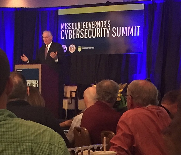 Gov. Jay Nixon addresses the participants at the first Missouri Governor's Cybersecurity Summit, held Tuesday, Aug. 30, 2016 in Jefferson City.
