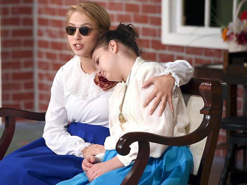 Hannah Chaney, left, and 12-year-old Chloe Kadow act out a scene Monday, Aug. 29, 2016 in "Songs in the Night" at Stained Glass Theatre. The play opens Sept. 8.