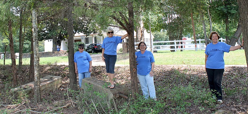 Four of the CRESS Foundation workers stand at the area they recently cleared in order to make the grounds of the upcoming  Avinger Wine Festival prettier. From left, they are Anna Simon, Shelby Trimble, Ronnie Politi and Elaine Moulton. Workers at the brush site also included Jim Trimble, Pete and Lynn Schroeder, Roger Geiger, Ralph Poplawski, Jim Moulton, Al Maxinoski and Glenn Terry.
