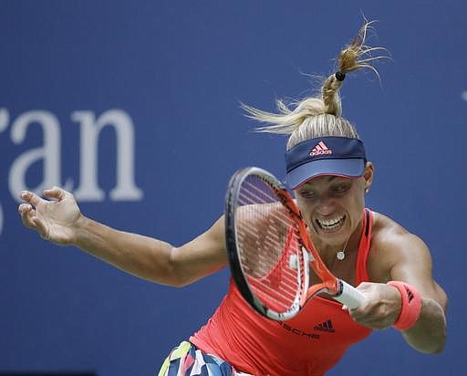 Angelique Kerber, of Germany, returns a shot to Karolina Pliskova, of the Czech Republic, during the women's singles final of the U.S. Open tennis tournament, Saturday, Sept. 10, 2016, in New York. 
