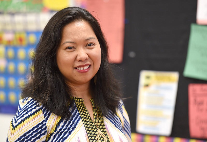 Joy Johnson stands in one of her science classes at Blair Oaks Middle School. Johnson has served in the U.S. Air Force, tutored for Lincoln and is now a new middle and high school science teacher.