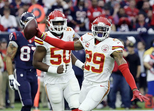 In this Jan. 9, 2016, file photo, Kansas City Chiefs free safety Eric Berry celebrates after an interception against the Houston Texans during an NFL wild-card football game in Houston. San Diego plays at Kansas City on Sunday.