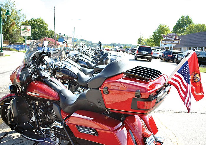 Many other Lake of the Ozarks Bikefest cyclists cruised down to Bagnell Dam Strip for some breakfast at Stewart and visits with street vendors and biker-friendly stores.