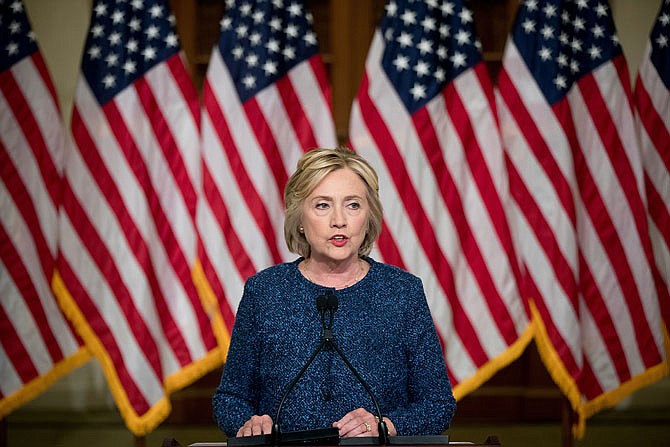 Democratic presidential candidate Hillary Clinton speaks at the Historical Society Library in New York. 