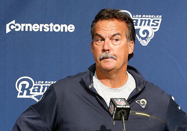 Rams head coach Jeff Fisher speaks at a news conference after Monday night's game against the 49ers in Santa Clara, Calif.