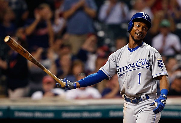 Jarrod Dyson of the Royals reacts after being struck out by Indians relief pitcher Andrew Miller during the seventh inning of Wednesday's game in Cleveland. 