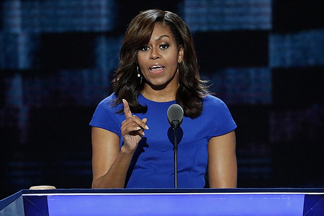 First Lady Michelle Obama speaks July 25 at the Democratic National Convention in Philadelphia. The White House says it's looking into a cyber hack that led to what appears to be a scan of first lady Michelle Obama's passport being posted online. The U.S. Secret Service is expressing concern.