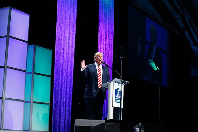 Republican presidential candidate Donald Trump speaks at the Shale Insight Conference Thursday in Pittsburgh.