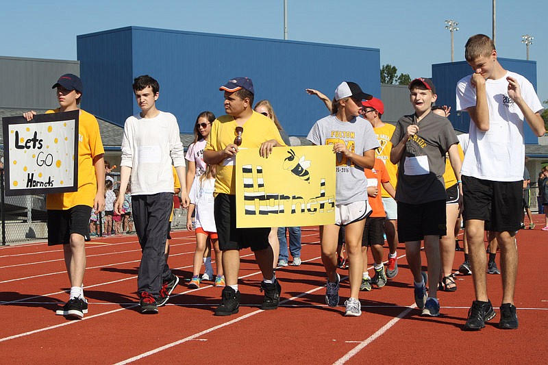 Special Olympians from Fulton participate in the parade of athletes Friday, Sept. 23, 2016 at South Callaway R-2 High School in Mokane, Mo.