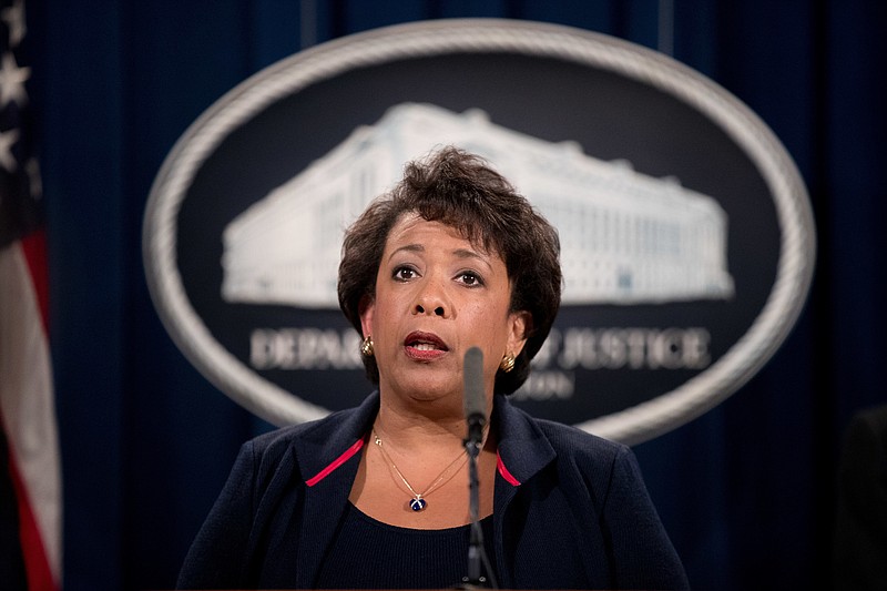 In this Sept. 22, 2016, file photo, Attorney General Loretta Lynch speaks at a news conference at the Justice Department in Washington. The number of murders reported by local law enforcement agencies jumped by more than 10 percent in 2015 from the year before, according to crime data released Monday, Sept. 26, 2016, by the FBI.