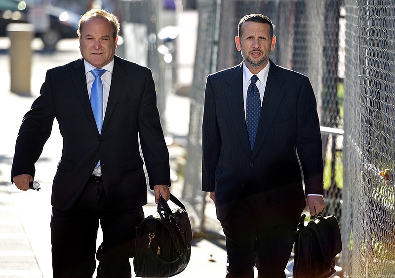 David Wildstein, right, former Port Authority appointee of New Jersey Gov. Chris Christie, arrives at the Martin Luther King Jr. Federal Courthouse with his attorney Alan Zegas, left, on Sept. 26. Wildstein will continue to testify in the Bridgegate trial. 