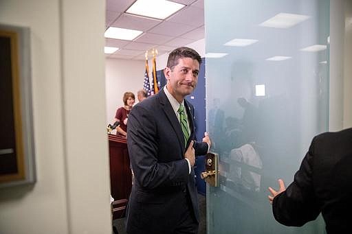 House Speaker Paul Ryan of Wis. leaves a news conference on Capitol Hill in Washington, Tuesday, Sept. 27, 2016, following a closed-door meeting of House Republicans . 