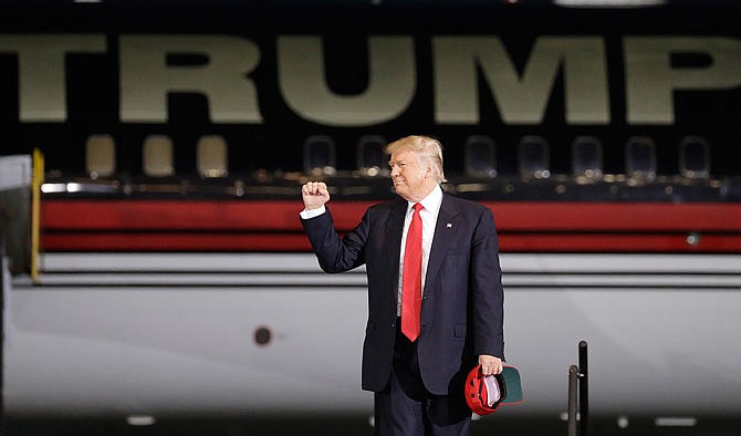 Republican presidential candidate Donald Trump arrives at a rally Tuesday in Melbourne, Florida.