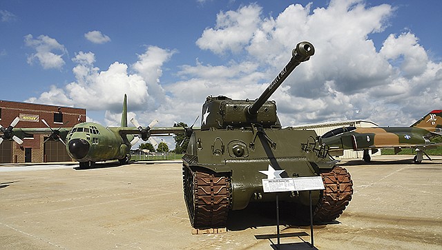 This WWII Sherman Tank, along with a recently acquired C-130 airplane, a fighter jet and helicopters are all on site and available for closeup inspection on the grounds of the Museum of Missouri Military History for the weekend's open house event.